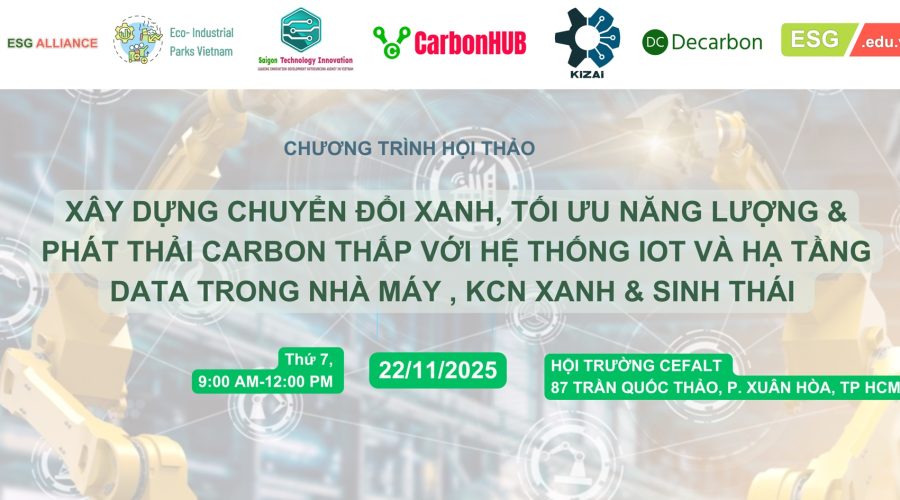 Hội Thảo : XÂY DỰNG CHUYỂN ĐỔI XANH, TỐI ƯU NĂNG LƯỢNG & PHÁT THẢI CARBON THẤP VỚI HỆ THỐNG IoT và Hạ Tầng Data TRONG NHÀ MÁY , KCN XANH & SINH THÁI